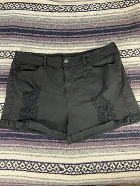 Forever 21+ Plus Black Distressed Stretch Cuffed Denim Shorts Black Size18 Volup